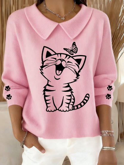 Femmes Mignon Chat Imprimé Chat Amoureux Chat Maman Cadeau Casual Bébé Poupée Col Haut