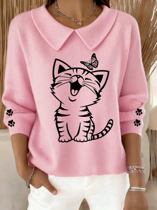 Femmes Mignon Chat Imprimé Chat Amoureux Chat Maman Cadeau Casual Bébé Poupée Col Haut