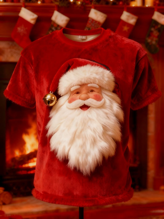 Noël Vintage Santa Claus Imprimer en peluche à manches courtes T-shirt