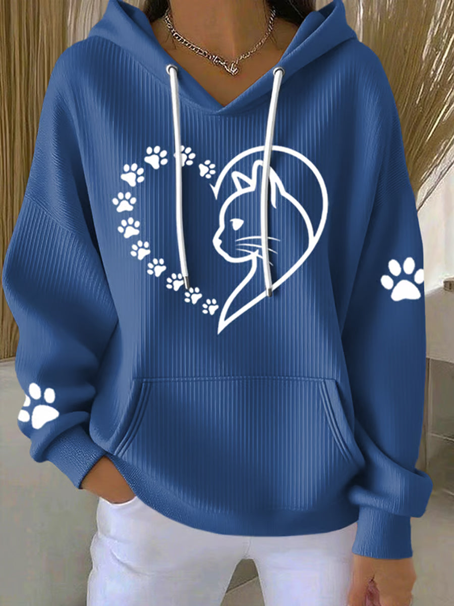Femmes Mignon Cat Paws Coeur Imprimer Cat Lovers Casual Hoodie