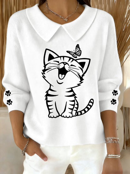 Femmes Mignon Chat Imprimé Chat Amoureux Chat Maman Cadeau Casual Bébé Poupée Col Haut