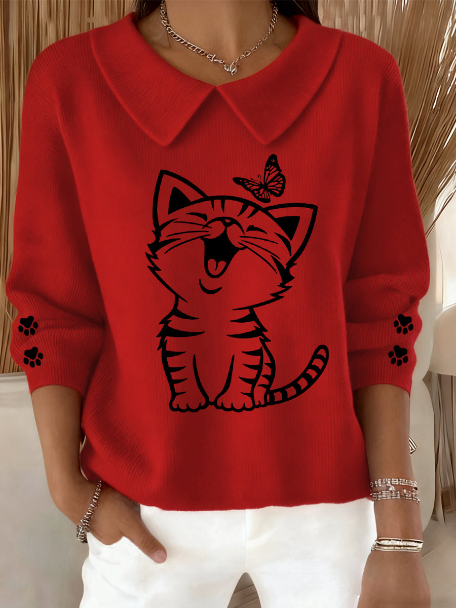 Femmes Mignon Chat Imprimé Chat Amoureux Chat Maman Cadeau Casual Bébé Poupée Col Haut