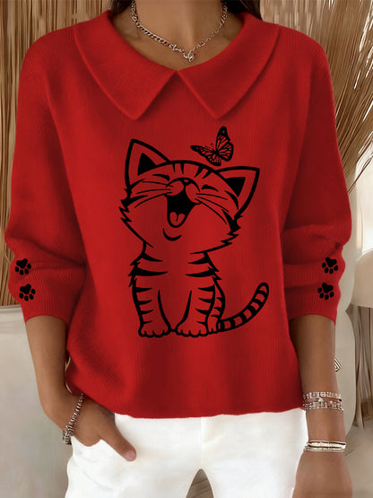 Femmes Mignon Chat Imprimé Chat Amoureux Chat Maman Cadeau Casual Bébé Poupée Col Haut