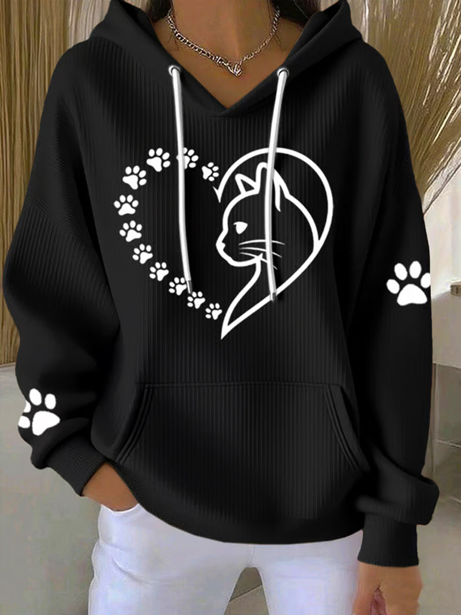 Femmes Mignon Cat Paws Coeur Imprimer Cat Lovers Casual Hoodie