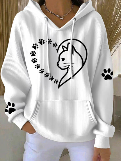 Femmes Mignon Cat Paws Coeur Imprimer Cat Lovers Casual Hoodie