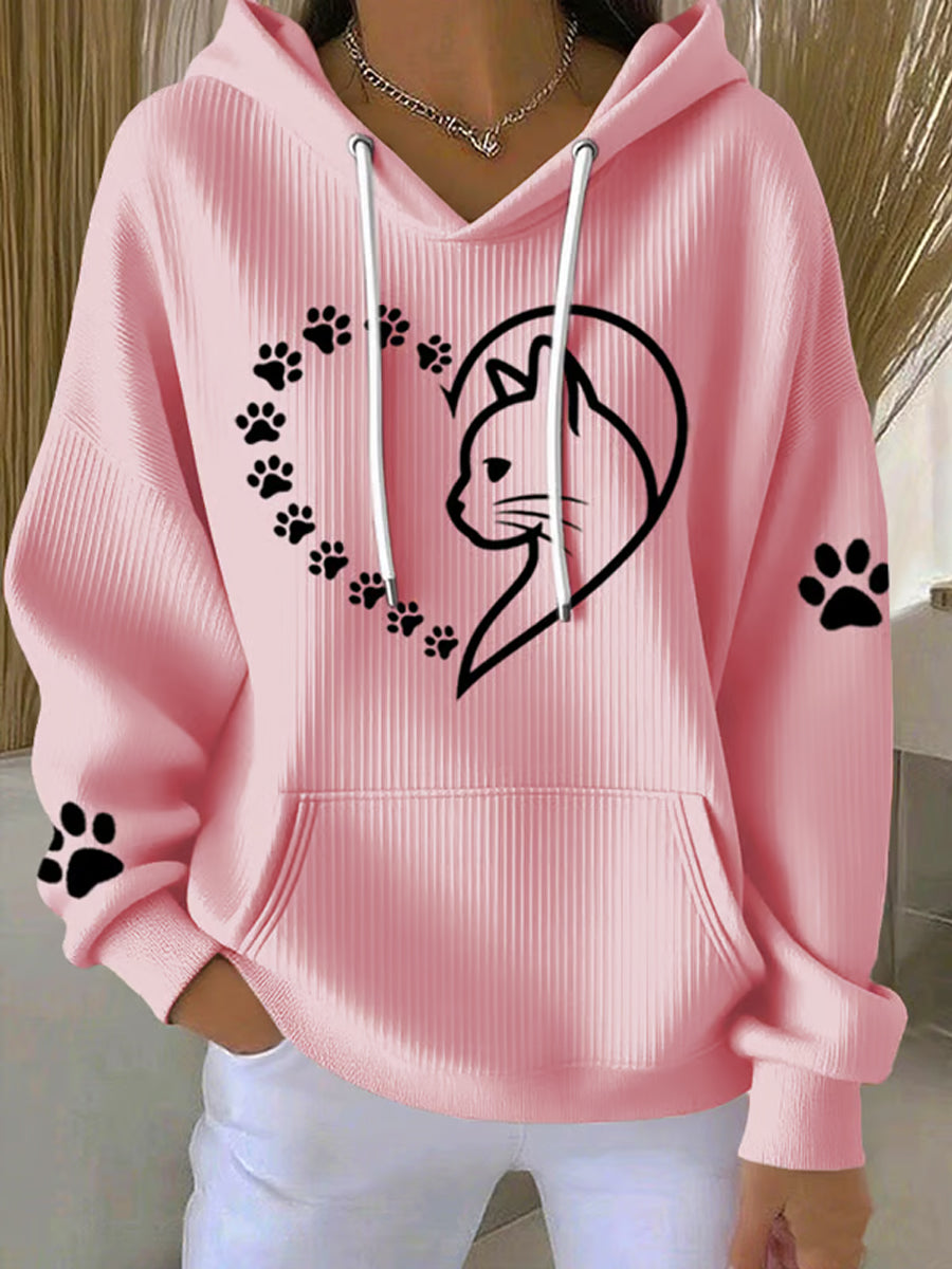 Femmes Mignon Cat Paws Coeur Imprimer Cat Lovers Casual Hoodie