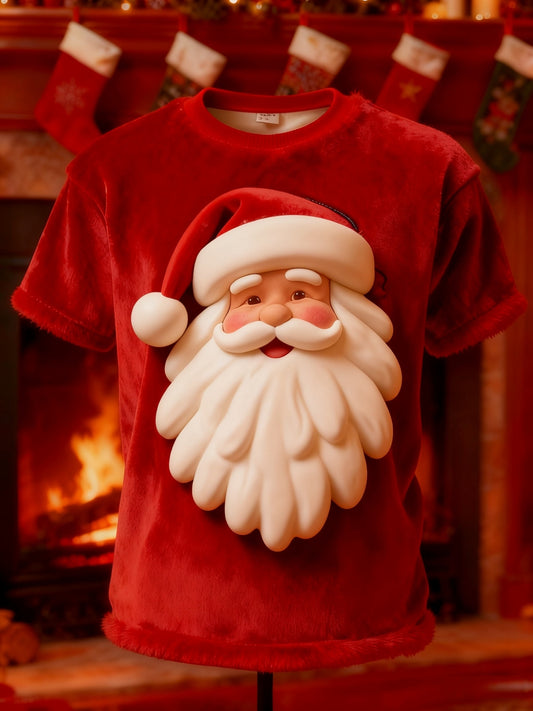 Noël Vintage Santa Claus Imprimer en peluche à manches courtes T-shirt