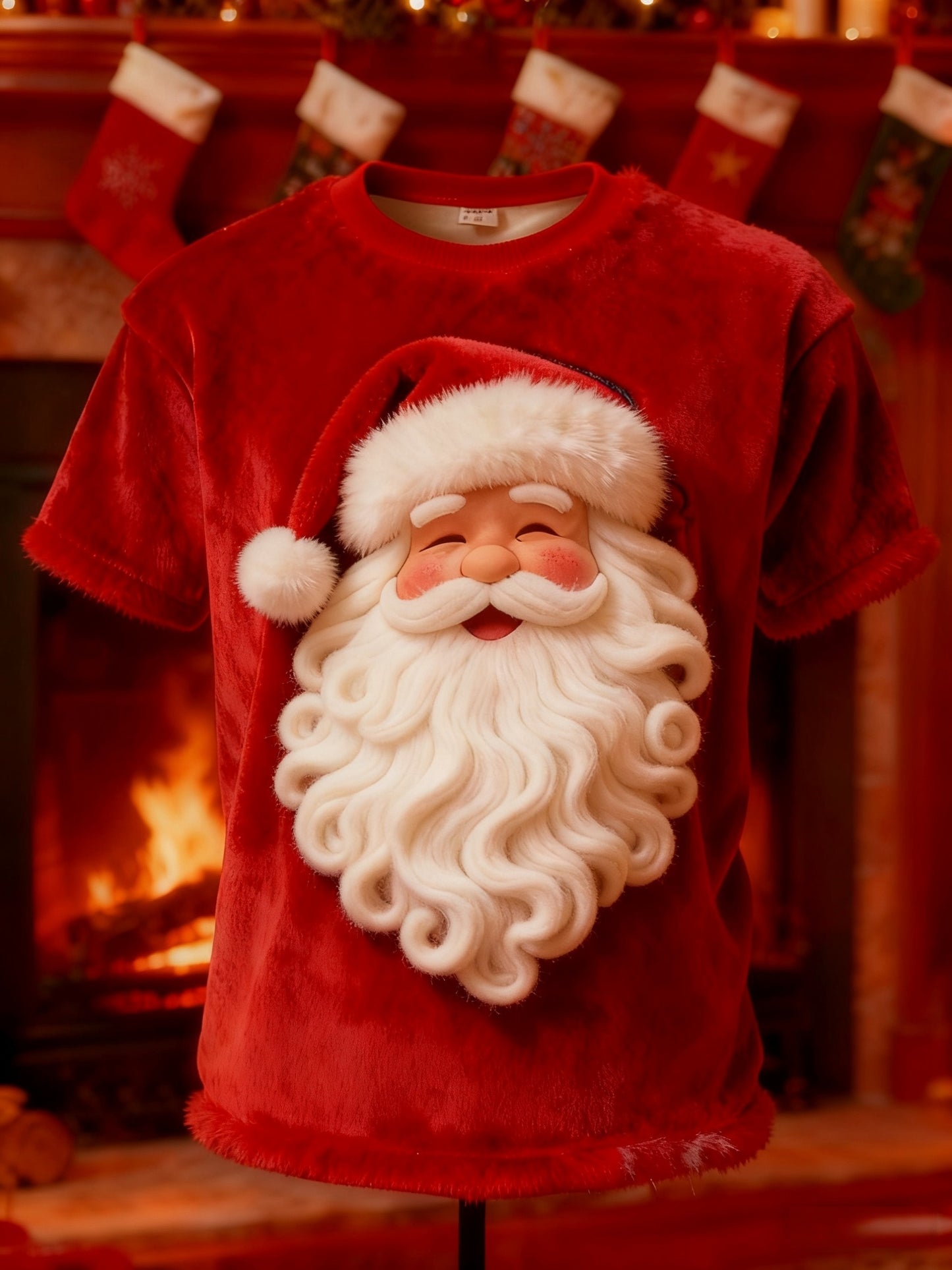 Noël Vintage Santa Claus Imprimer en peluche à manches courtes T-shirt