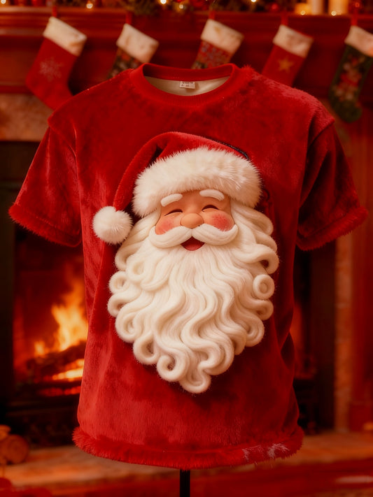 Noël Vintage Santa Claus Imprimer en peluche à manches courtes T-shirt