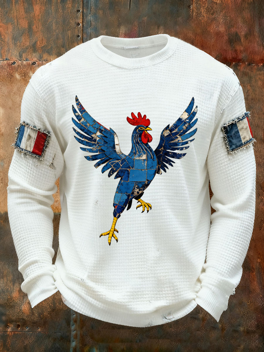 T-shirt à manches longues imprimé gaufré France Le Coq Gaulois pour homme