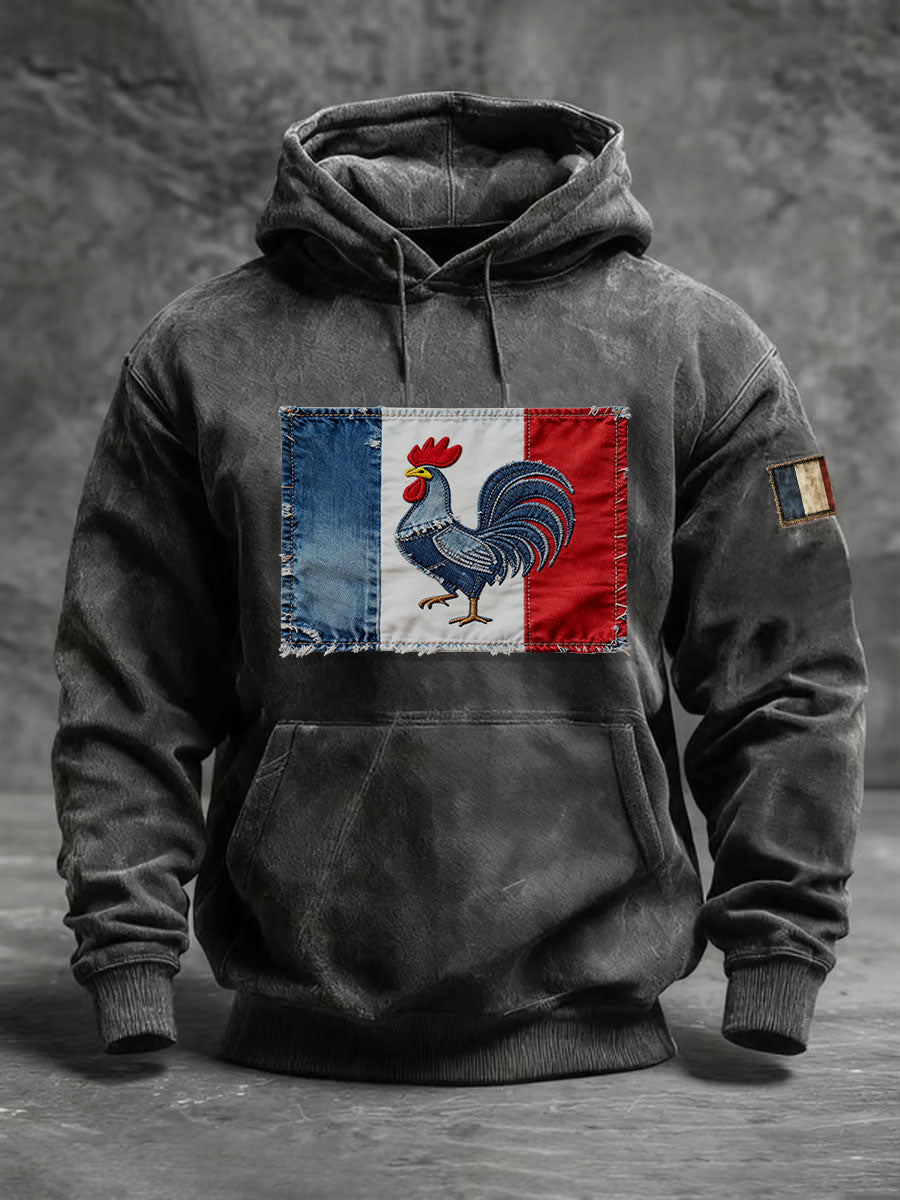 Chandail à capuchon Drapeau Français Le Coq Gaulois Coupe standard Homme