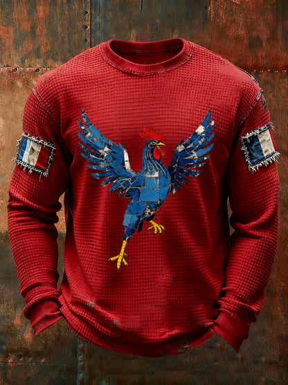 T-shirt à manches longues imprimé gaufré France Le Coq Gaulois pour homme