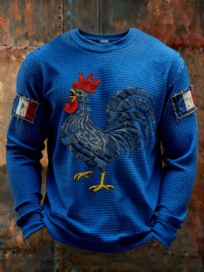 T-shirt à manches longues imprimé gaufré France Le Coq Gaulois pour homme