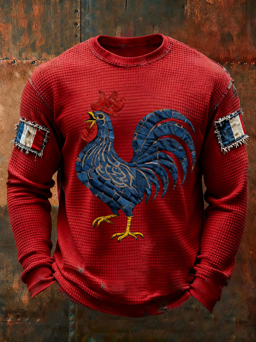 T-shirt à manches longues imprimé gaufré France Le Coq Gaulois pour homme