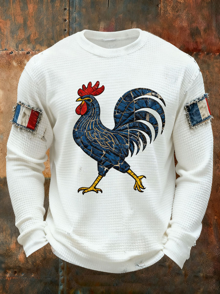 T-shirt à manches longues imprimé gaufré France Le Coq Gaulois pour homme