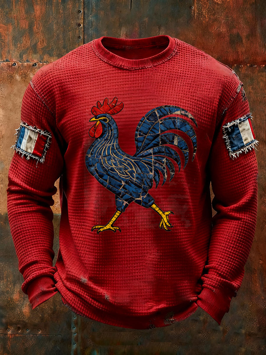 T-shirt à manches longues imprimé gaufré France Le Coq Gaulois pour homme