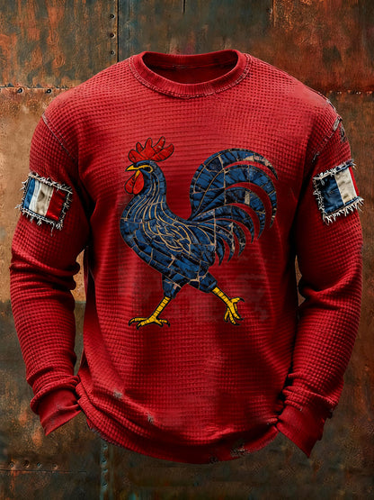 T-shirt à manches longues imprimé gaufré France Le Coq Gaulois pour homme