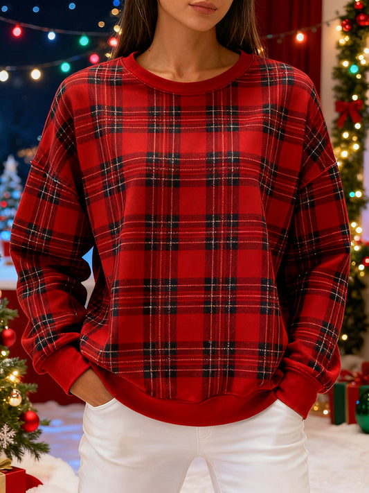 Sweat-shirt rétro imprimé Noël pour femmes