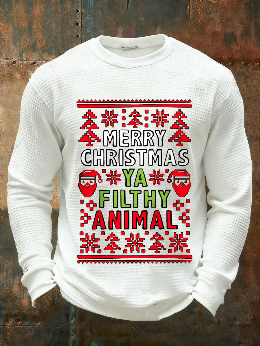 Merry Christmas ya des hommes sales animaux T-shirts à manches longues