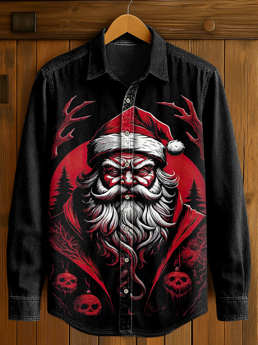 Chemise décontractée à manches longues imprimée gothique de Noël pour hommes