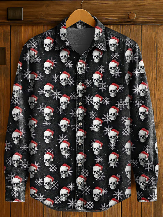 Chemise décontractée à manches longues imprimée gothique de Noël pour hommes