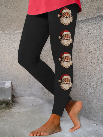 Leggings décontractés à imprimé père Noël pour femmes
