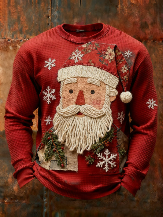 Retro Santa Claus Imprimer Waffle T-shirt à manches longues pour hommes