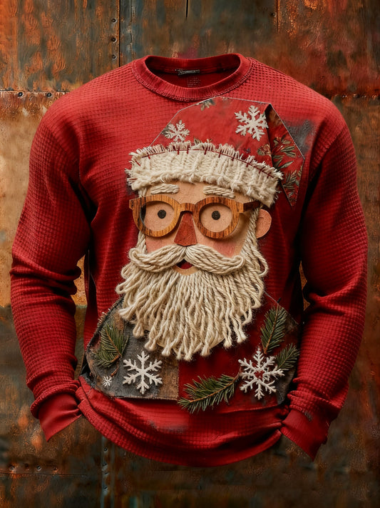 Retro Santa Claus Imprimer Waffle T-shirt à manches longues pour hommes