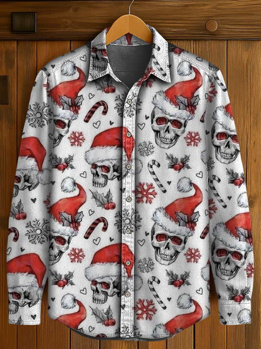 Chemise décontractée à manches longues imprimée gothique de Noël pour hommes