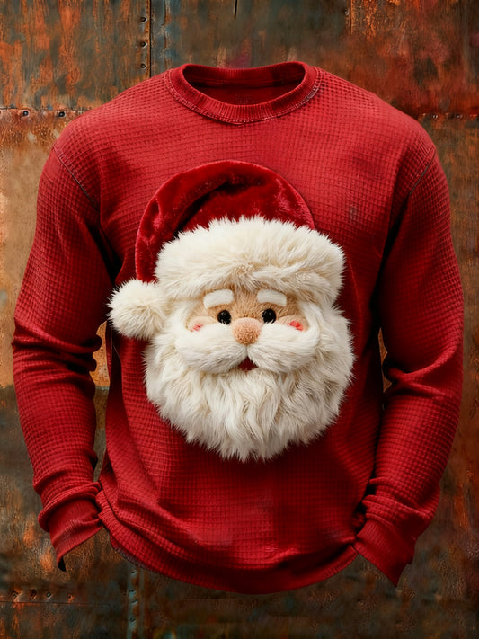 Retro Santa Claus Imprimer Waffle T-shirt à manches longues pour hommes