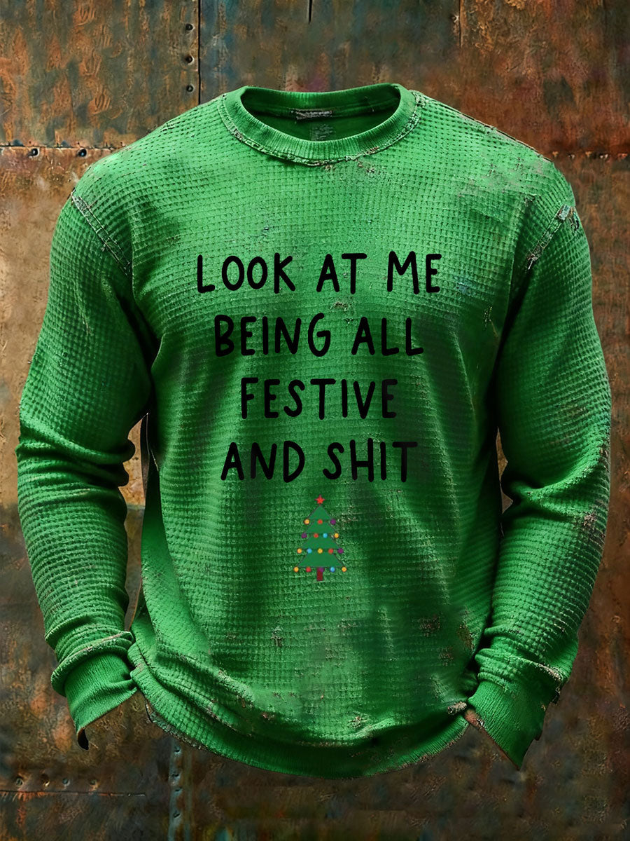 Hommes Look At Me Being All Festive And Shit Waffle T-shirt décontracté