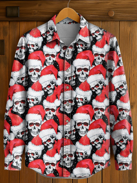 Chemise décontractée à manches longues imprimée gothique de Noël pour hommes
