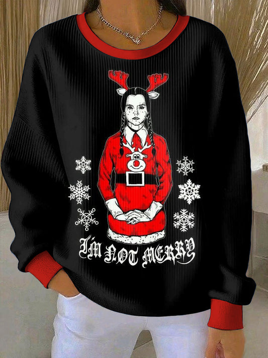 Sweat-shirt à manches longues col rond imprimé gothique de Noël pour femmes