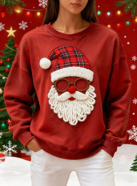 Sweatshirt rétro imprimé Père Noël pour femmes