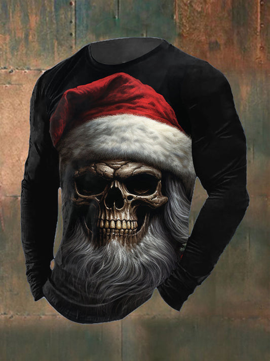 T-shirt à col rond à manches longues imprimé gothique de Noël pour hommes
