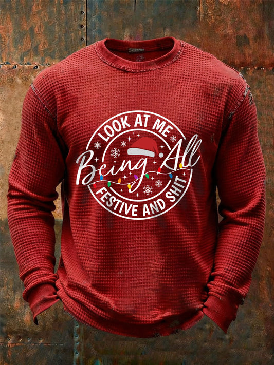 Hommes Look At Me Being All Festive And Shit Waffle T-shirt décontracté