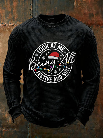 Hommes Look At Me Being All Festive And Shit Waffle T-shirt décontracté
