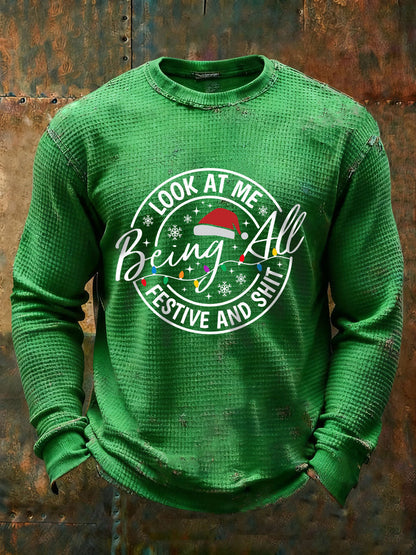Hommes Look At Me Being All Festive And Shit Waffle T-shirt décontracté