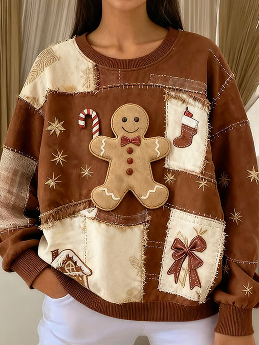 Sweat-shirt décontracté à imprimé rétro de Noël pour femmes