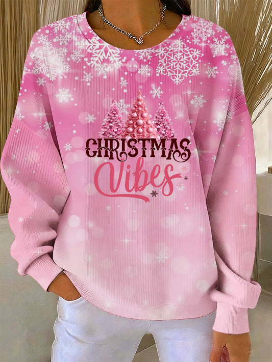 Sweat-shirt commémoratif à imprimé d'art de Noël pour femmes