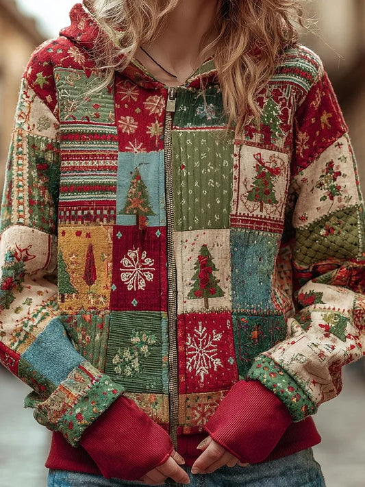 Sweat à capuche zippé décontracté de Noël pour femmes