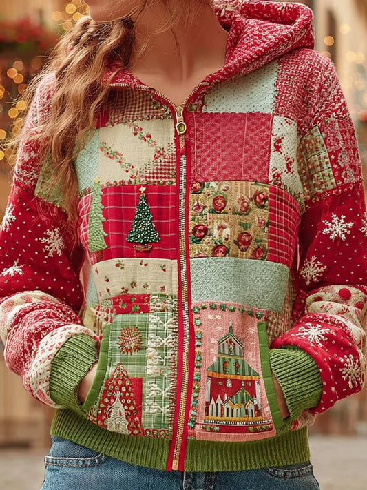 Sweat à capuche zippé décontracté de Noël pour femmes