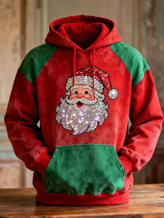 Sweat à capuche décontracté rétro imprimé art de Noël pour hommes