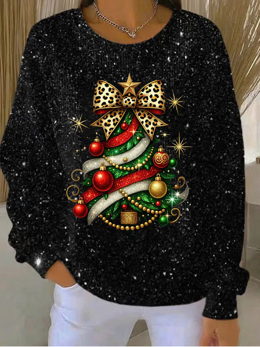 Sweat-shirt décontracté à imprimé rétro de Noël pour femmes