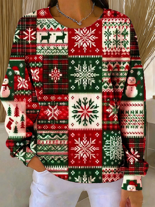 Sweat-shirt commémoratif à imprimé d'art de Noël pour femmes