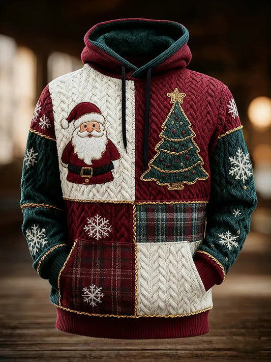 Sweat à capuche décontracté rétro imprimé art de Noël pour hommes