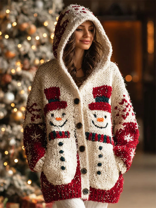 Cardigan à motif de bonhomme de neige de Noël pour femmes