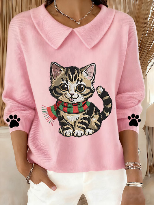Femmes Mignon Chat Imprimé Chat Amoureux Casual Bébé Poupée Col Haut