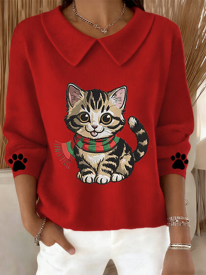 Femmes Mignon Chat Imprimé Chat Amoureux Casual Bébé Poupée Col Haut