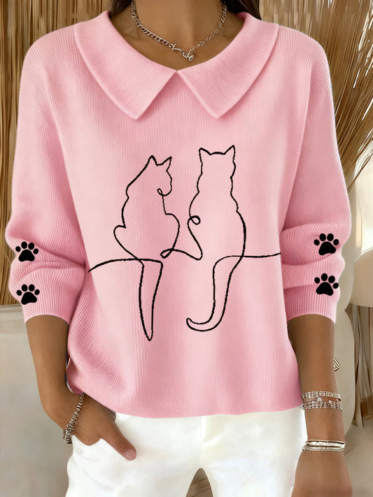 Femmes Mignon Chat Imprimé Chat Amoureux Casual Bébé Poupée Col Haut